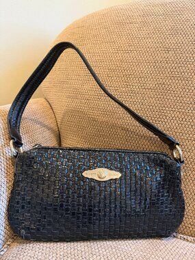 Elliott Lucca Woven Leather Shoulder Bag Black Small